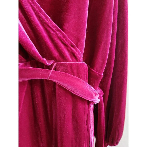 DKNY Dress Women’s 4X Burgundy Velvet Long Sleeve Surplice Neckline Belted New - Picture 6 of 11